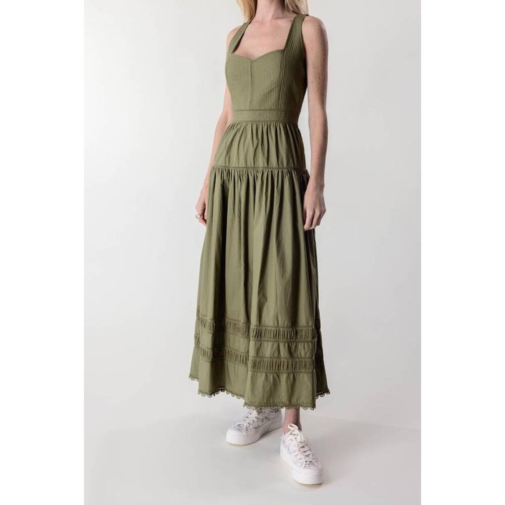 Ulla Johnson Isadora Tiered Lace Trimmed Midi Dress in Lichen Green 4